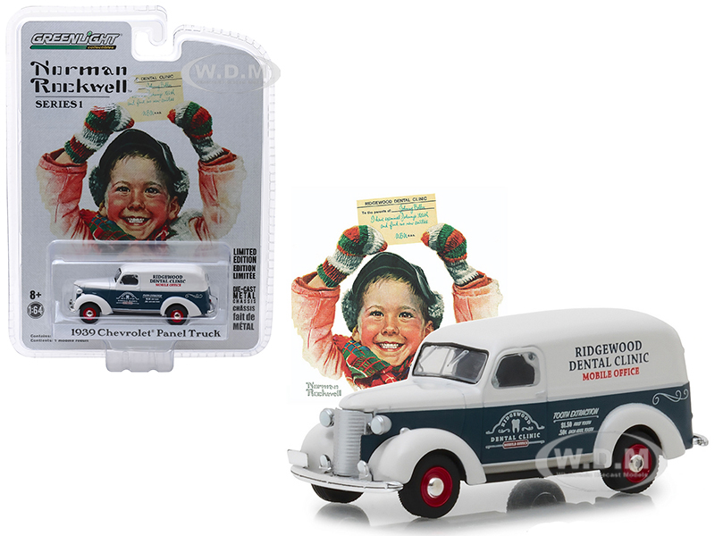 1939 Chevrolet Panel Truck Blue And White "ridgewood Dental Clinic" Mobile Office "norman Rockwell Delivery Vehicles" Series 1 1/64 Diecast Model Car