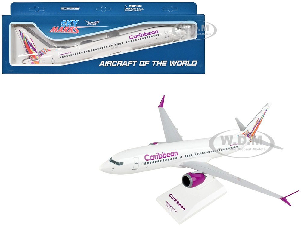 Boeing 737 MAX 8 Commercial Aircraft Caribbean Airlines White with Tail Graphics (Snap-Fit) 1/130 Plastic Model by Skymarks