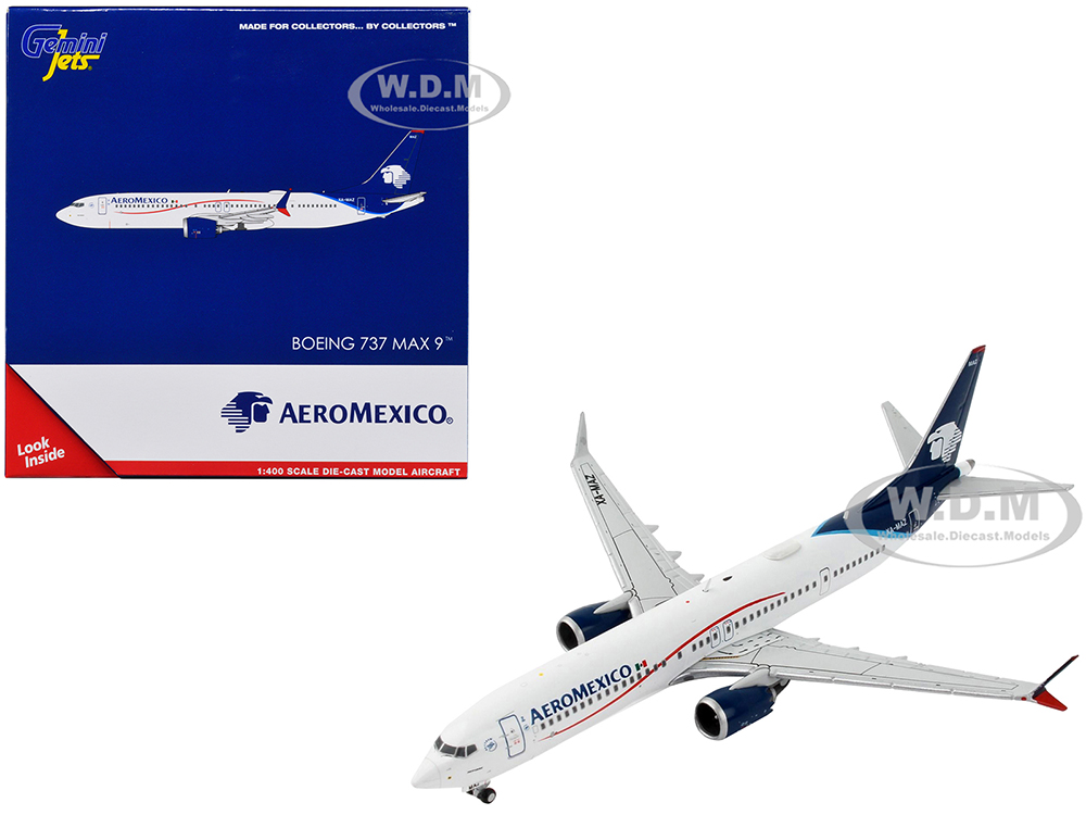 Boeing 737 MAX 9 Commercial Aircraft AeroMexico White and Blue 1/400 Diecast Model Airplane by GeminiJets