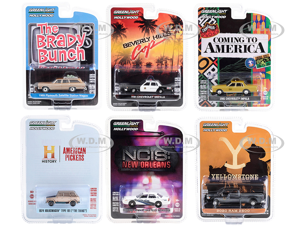 "Hollywood Series" Set of 6 pieces Release 39 1/64 Diecast Model Cars by Greenlight