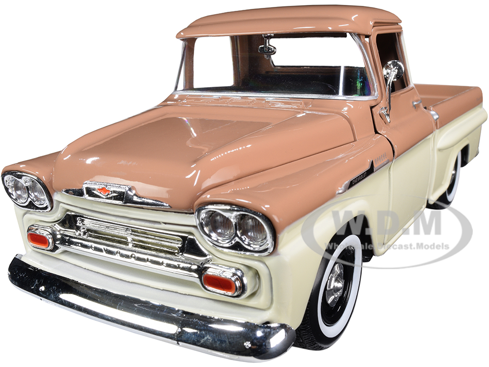 1958 Chevrolet Apache Fleetside Pickup Truck Brown and Beige 1/24 Diecast Model Car by Motormax