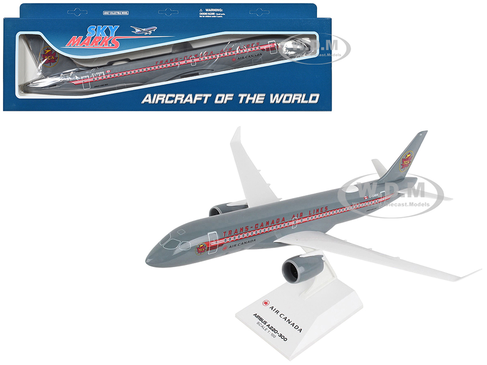 Airbus A220-300 Commercial Aircraft Trans-Canada Air Lines - Air Canada (C-GNBN) Gray with Red Stripes (Snap-Fit) 1/100 Plastic Model by Skymarks