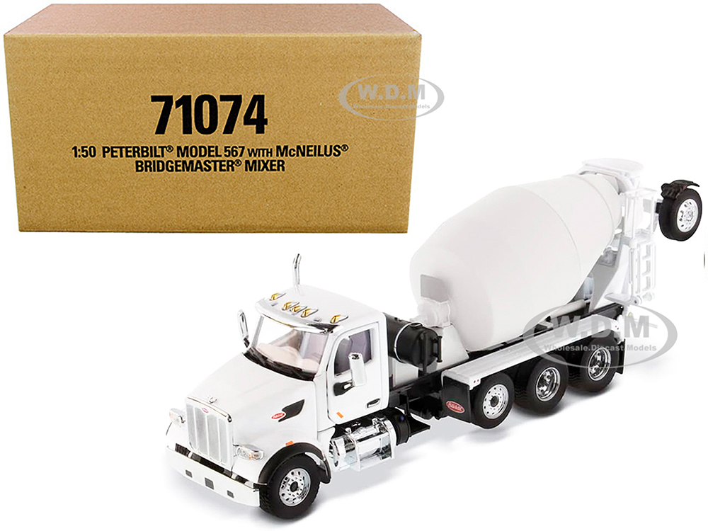 Peterbilt 567 With McNeilus Bridgemaster Mixer White 1/50 Diecast Model By Diecast Masters