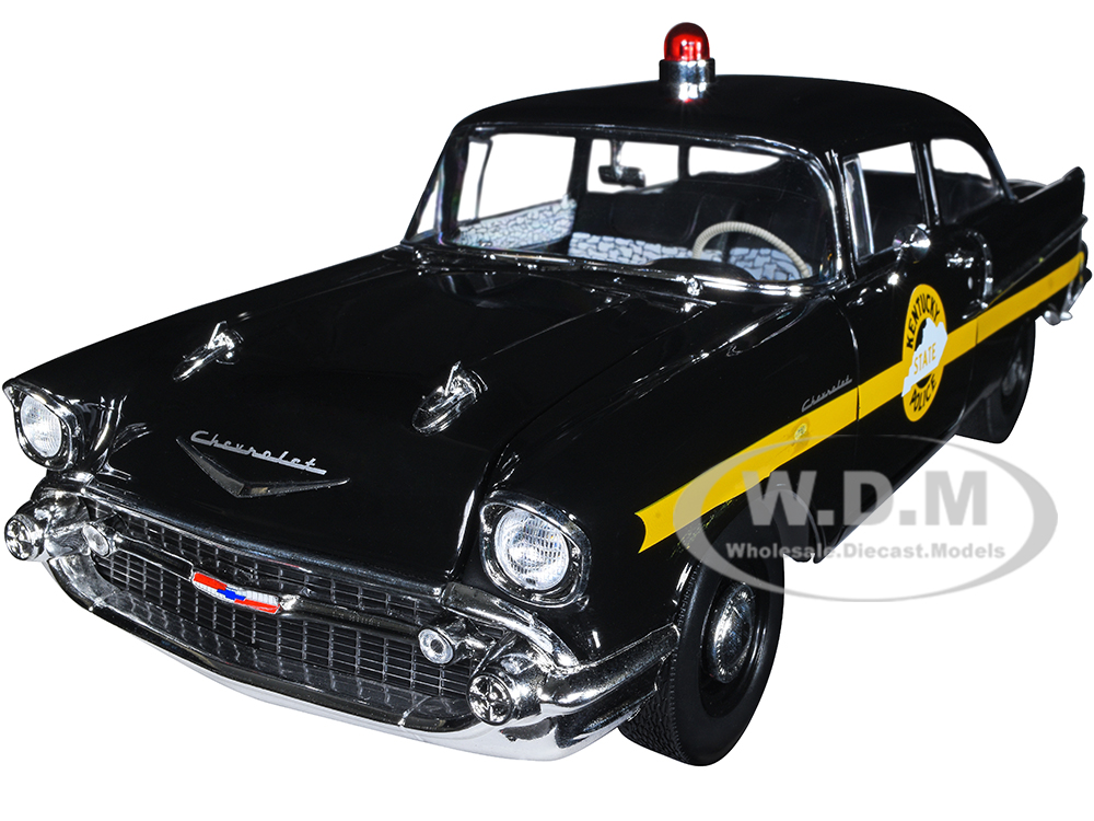 1957 Chevrolet 150 Sedan Black with Yellow Stripes Kentucky State Police 1/18 Diecast Model Car by Highway 61