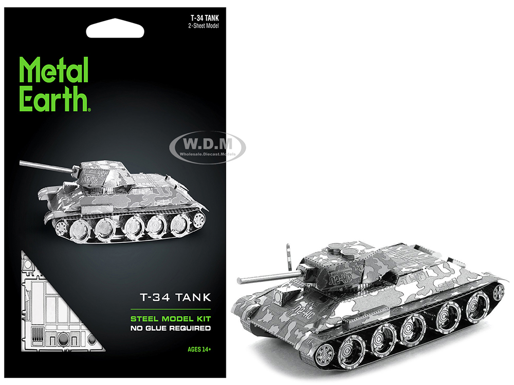 Model Kit Soviet T-34 Tank (Moderate Difficulty) Steel Model by Metal Earth