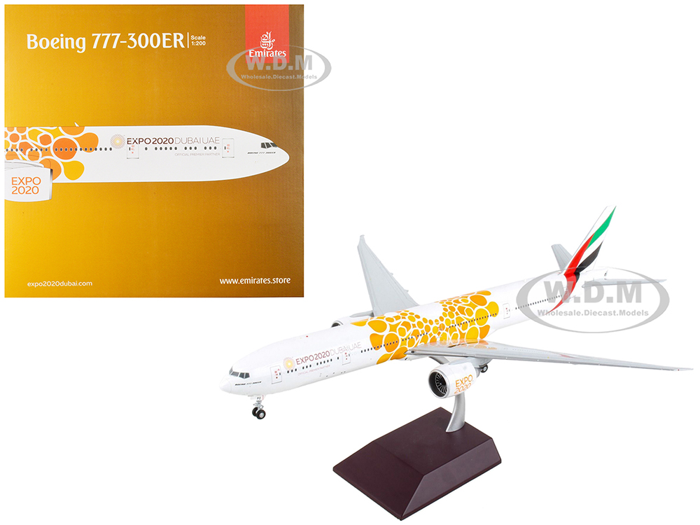 Boeing 777-300ER Commercial Aircraft "Emirates Airlines - Dubai Expo 2020" White with Orange Graphics "Gemini 200" Series 1/200 Diecast Model Airplan