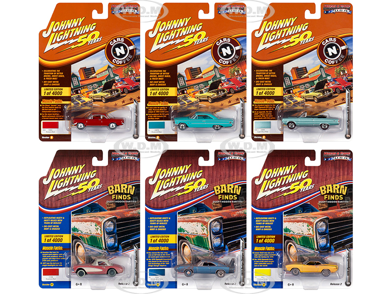 Muscle Cars Usa 2019 Release 2 Set B Of 6 Cars "johnny Lightning 50th Anniversary" Limited Edition To 4000 Pieces Worldwide 1/64 Diecast Model Cars B