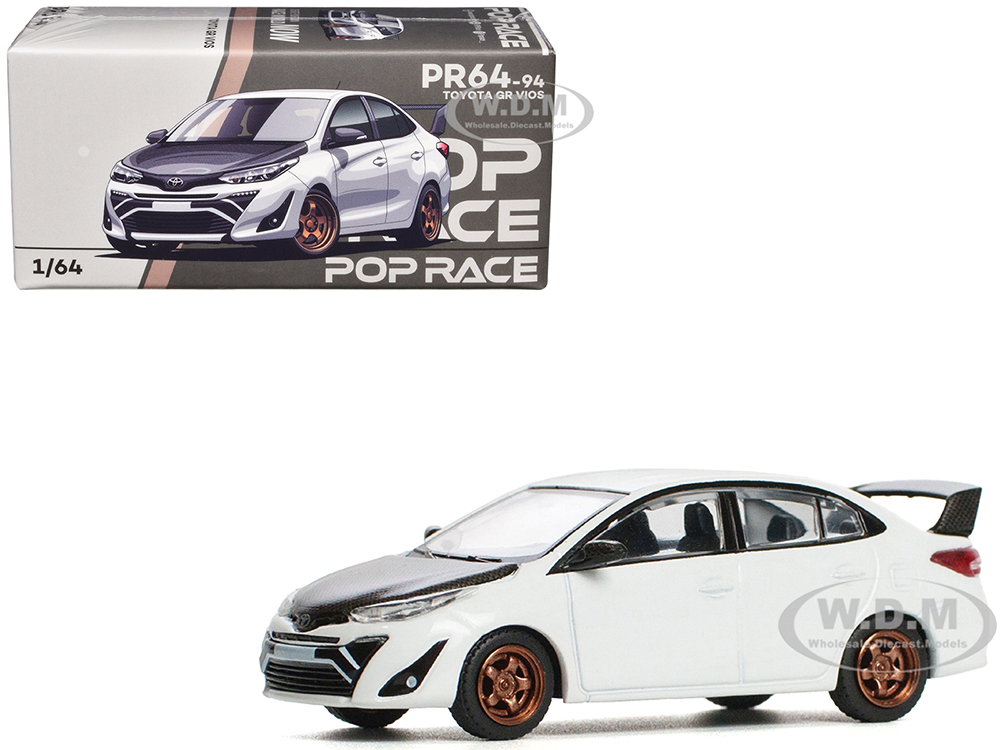 Toyota GR Vios White with Carbon Hood 1/64 Diecast Model Car by Pop Race