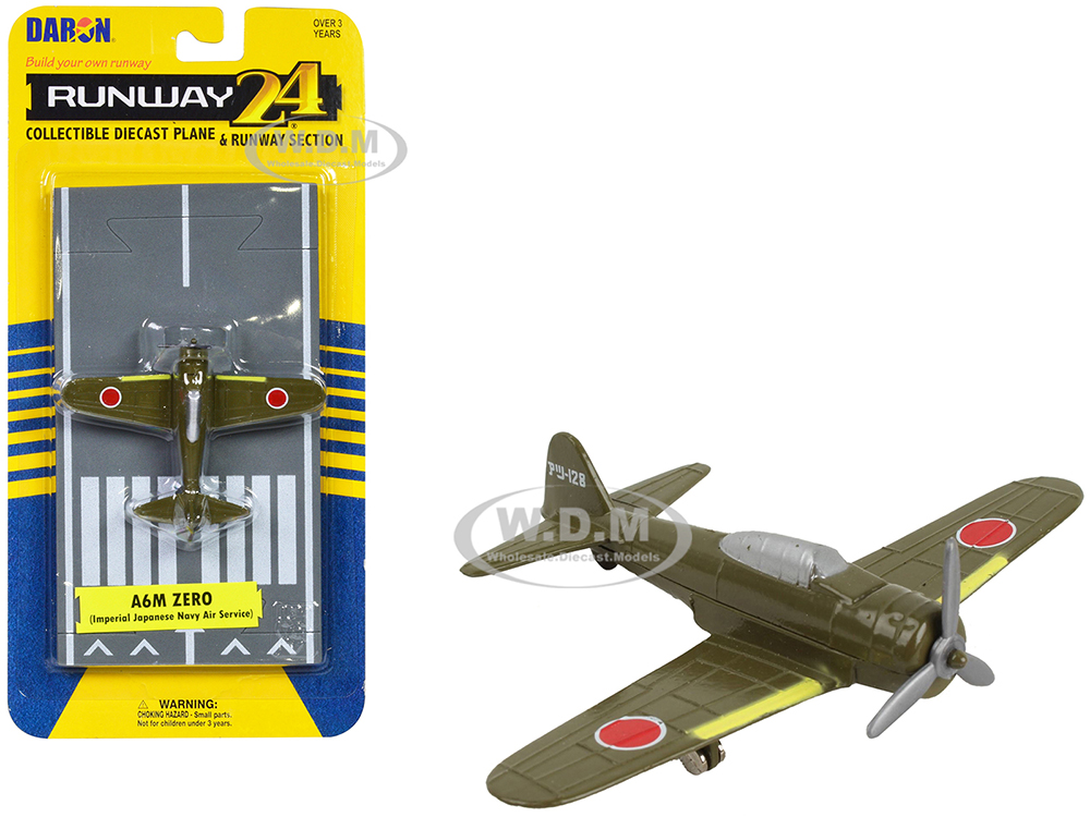 Mitsubishi A6M Zero Fighter Aircraft Green Imperial Japanese Navy Air Service with Runway Section Diecast Model Airplane by Runway24