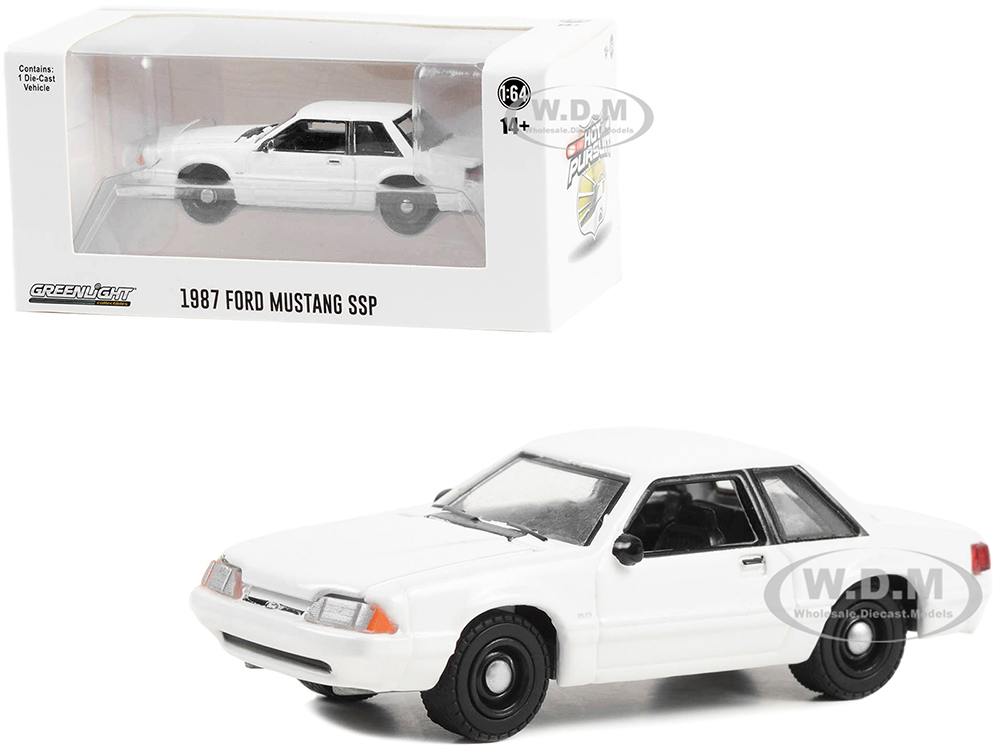 1987-1993 Ford Mustang SSP Police White Hot Pursuit Hobby Exclusive Series 1/64 Diecast Model Car by Greenlight