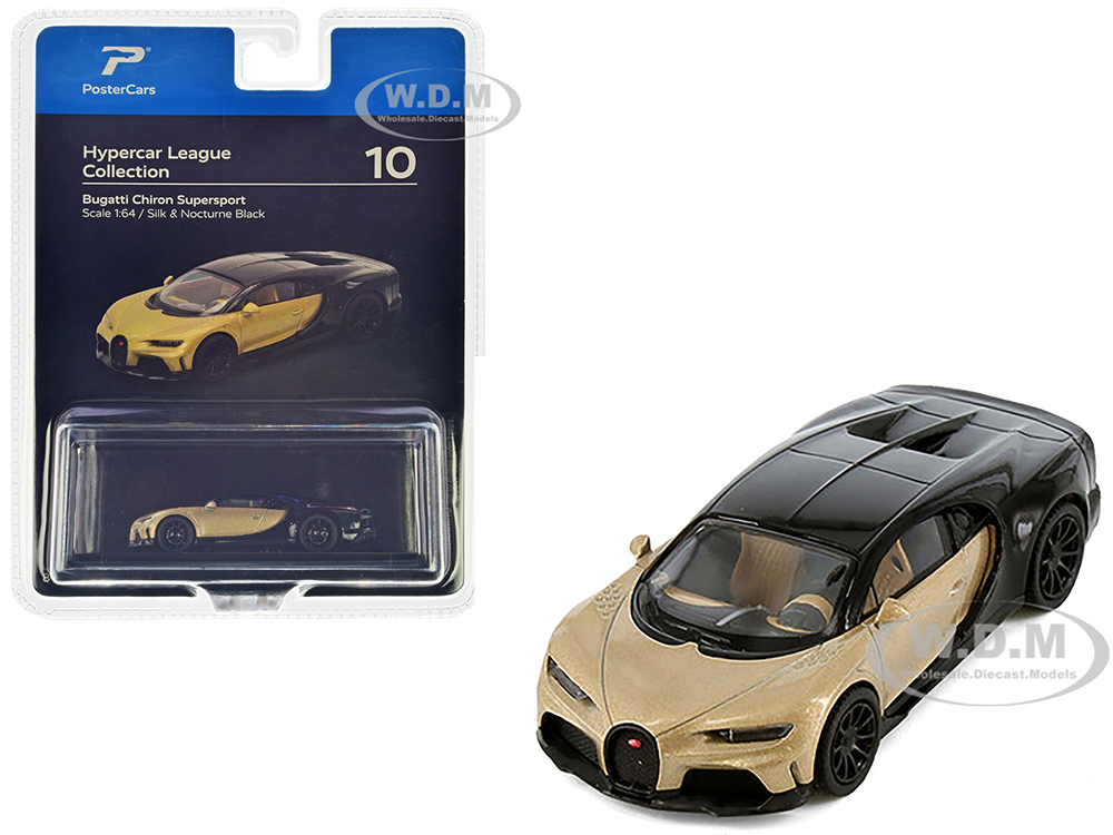 Bugatti Chiron Supersport Silk Gold Metallic and Nocturne Black Hypercar League Collection 1/64 Diecast Model Car by PosterCars