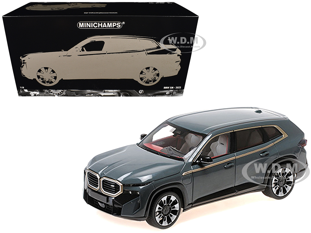 2023 BMW XM Dark Green Metallic with Gold Stripes 1/18 Diecast Model Car by Minichamps