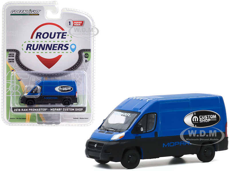 2018 RAM ProMaster 2500 Cargo Van High Roof "MOPAR Custom Shop" Blue and Black "Route Runners" Series 1 1/64 Diecast Model by Greenlight