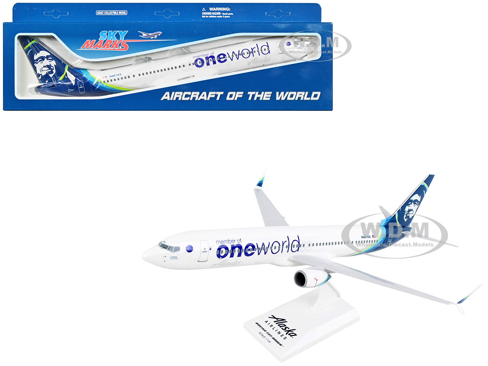 Boeing 737-900 Commercial Aircraft Alaska Airlines - One World (N487AS) White with Blue Tail (Snap-Fit) 1/130 Plastic Model by Skymarks