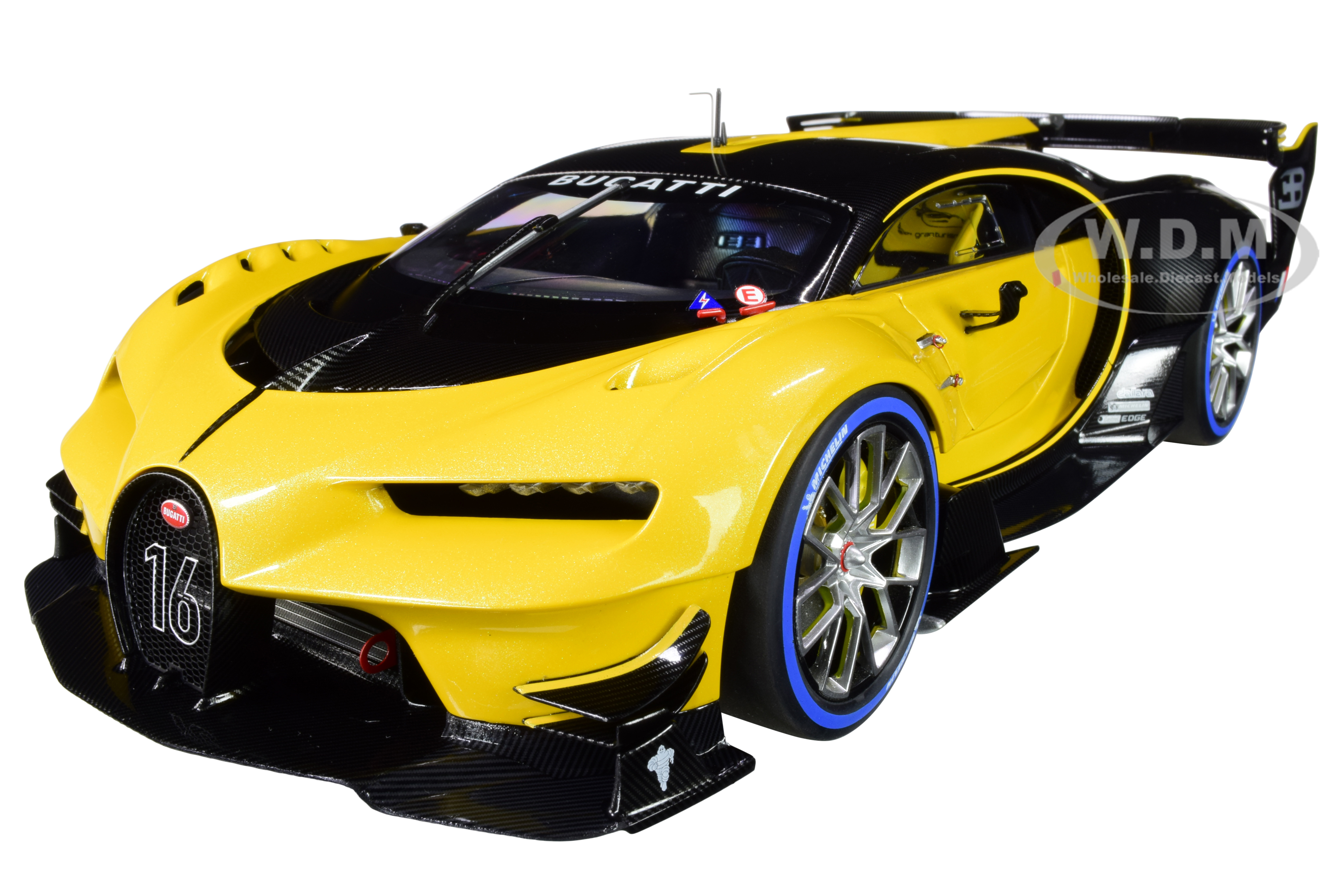 Bugatti Vision Gran Turismo "16" Giallo Midas / Metallic Yellow And Carbon Fiber 1/18 Model Car By Autoart