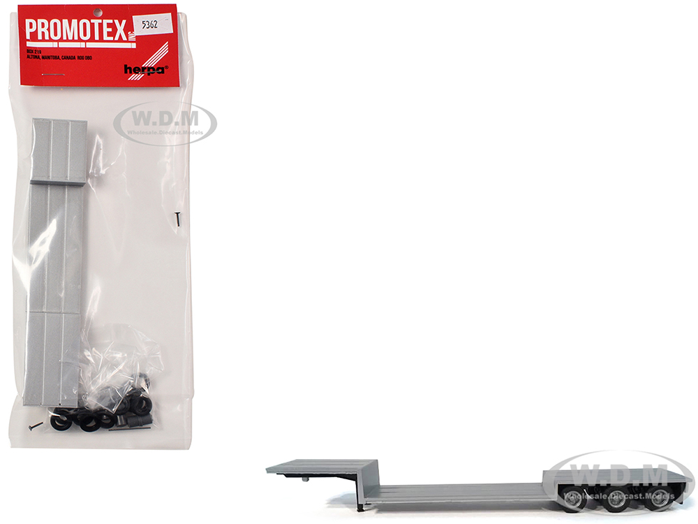 3-Axle Double-Drop Flatbed Trailer Silver Top 1/87 (HO) Plastic Model by Promotex