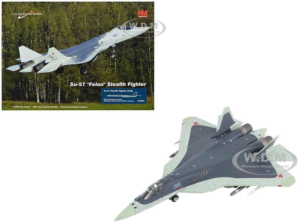 Sukhoi Su-57 Felon (T-50) Stealth Fighter Aircraft Zhukovsky Airfield (2023) Russian Air Force Air Power Series 1/72 Diecast Model by Hobby Master