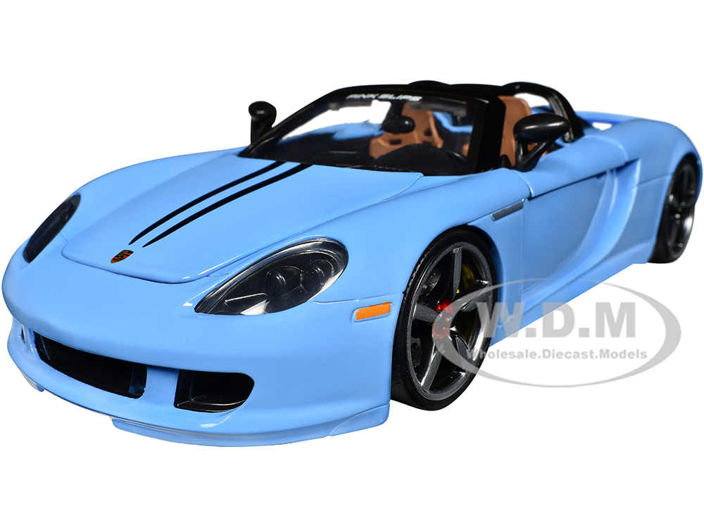 Porsche Carrera GT Convertible Blue with Black Stripes Pink Slips Series 1/24 Diecast Model Car by Jada