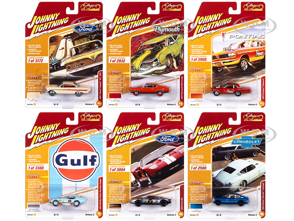 "Classic Gold Collection" 2023 Set A of 6 Cars Release 2 1/64 Diecast Model Cars by Johnny Lightning