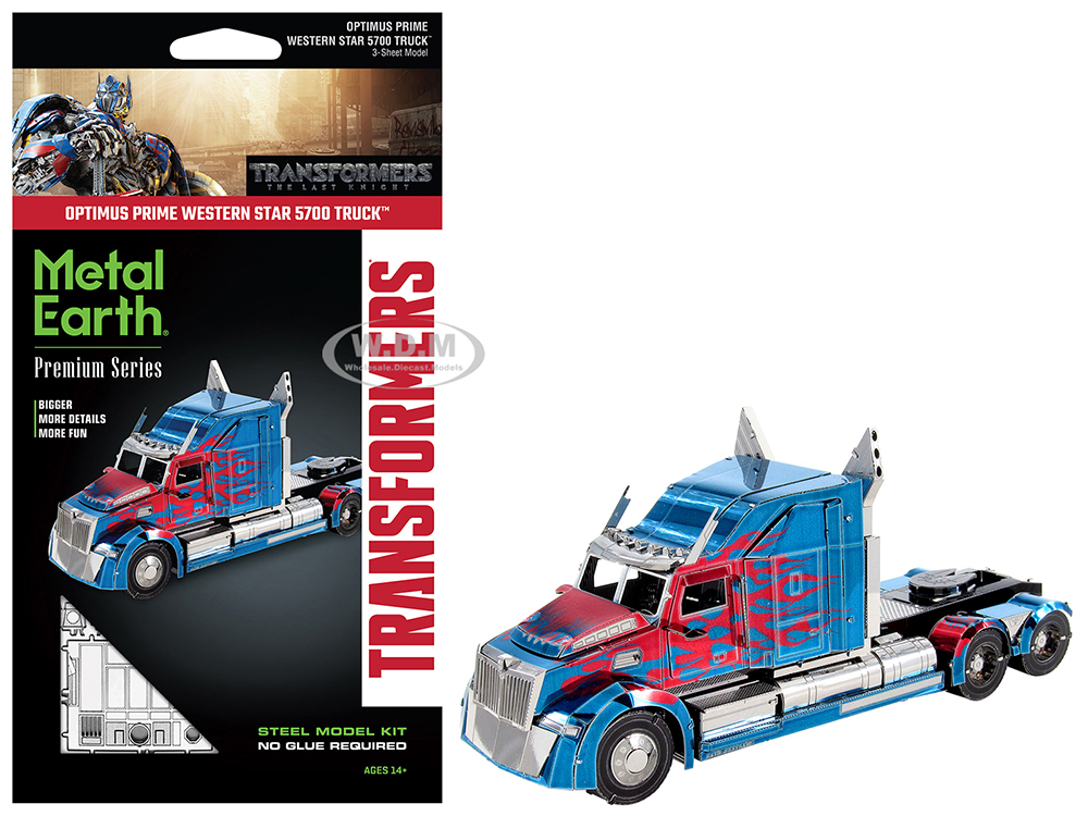 Model Kit Western Star 5700 Truck "Optimus Prime" Blue with Red Flames "Transformers The Last Knight" (2017) Movie (Moderate Difficulty) Steel Model