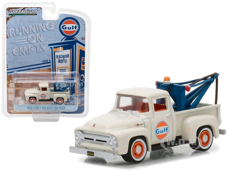 1956 Ford F-100 With Drop-in Tow Hook Gulf Oil "running On Empty" Series 4 1/64 Diecast Model Car By Greenlight