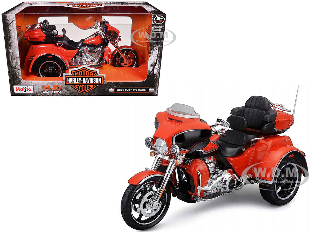 2021 Harley Davidson CVO Tri Glide Motorcycle Orange "H-D Custom" 1/12 Diecast Model by Maisto