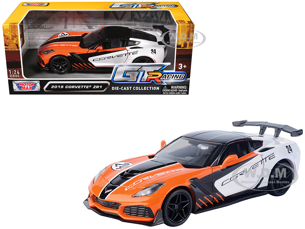 2019 Chevrolet Corvette ZR1 #24 Orange and White with Black Graphics GT Racing Series 1/24 Diecast Model Car by Motormax