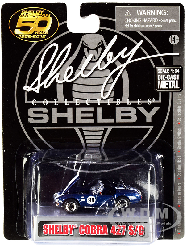 1965 Shelby Cobra 427 S/C #98 Blue Metallic with White Stripes Shelby American 50 Years (1962-2012) 1/64 Diecast Model Car by Shelby Collectibles