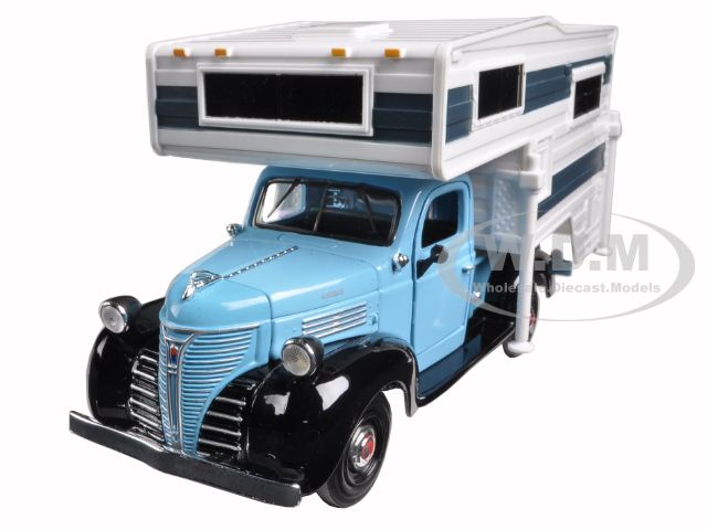 1941 Plymouth Pickup Truck Blue With Camper 1/24 Diecast Model By Motormax