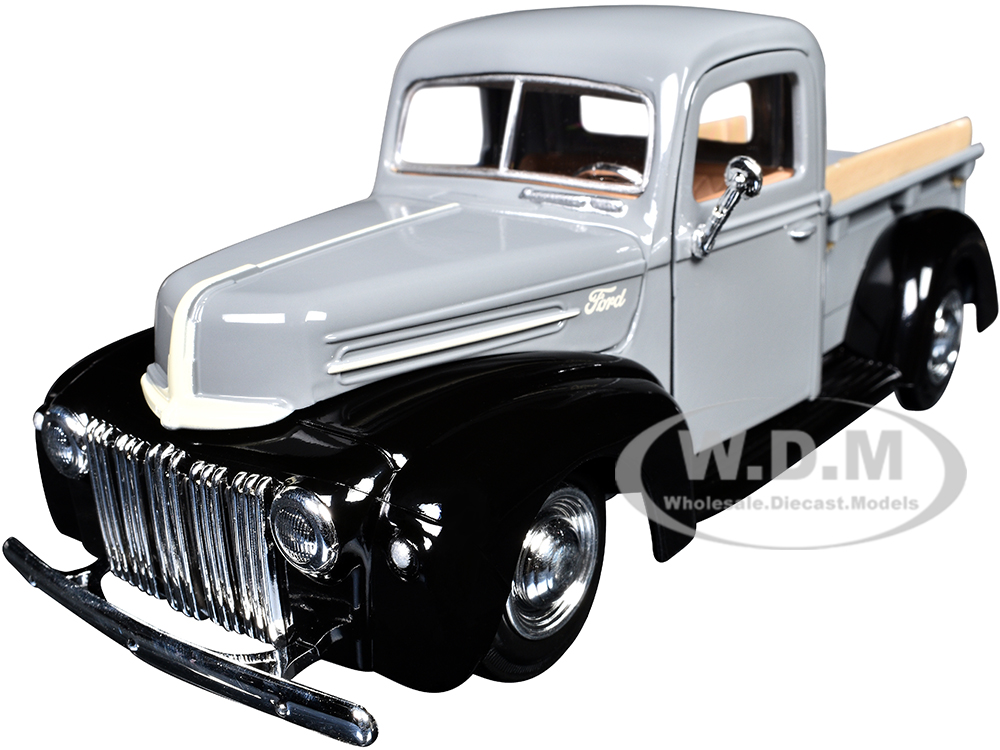 1942-47 Ford Jailbar Pickup Truck Gray and Black Timeless Legends Series 1/24 Diecast Model Car by Motormax