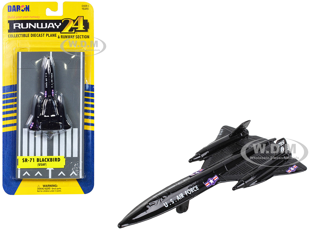 Lockheed SR-71 Blackbird Aircraft Black United States Air Force with Runway Section Diecast Model Airplane by Runway24