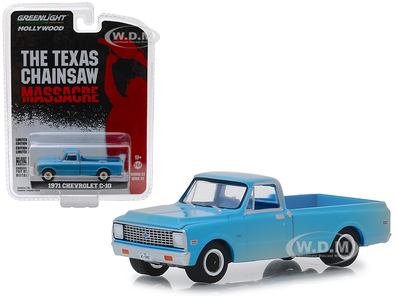 1971 Chevrolet C-10 Pickup Truck Blue (dusty) "the Texas Chainsaw Massacre" (1974) Movie "hollywood" Series 22 1/64 Diecast Model Car By Greenlight