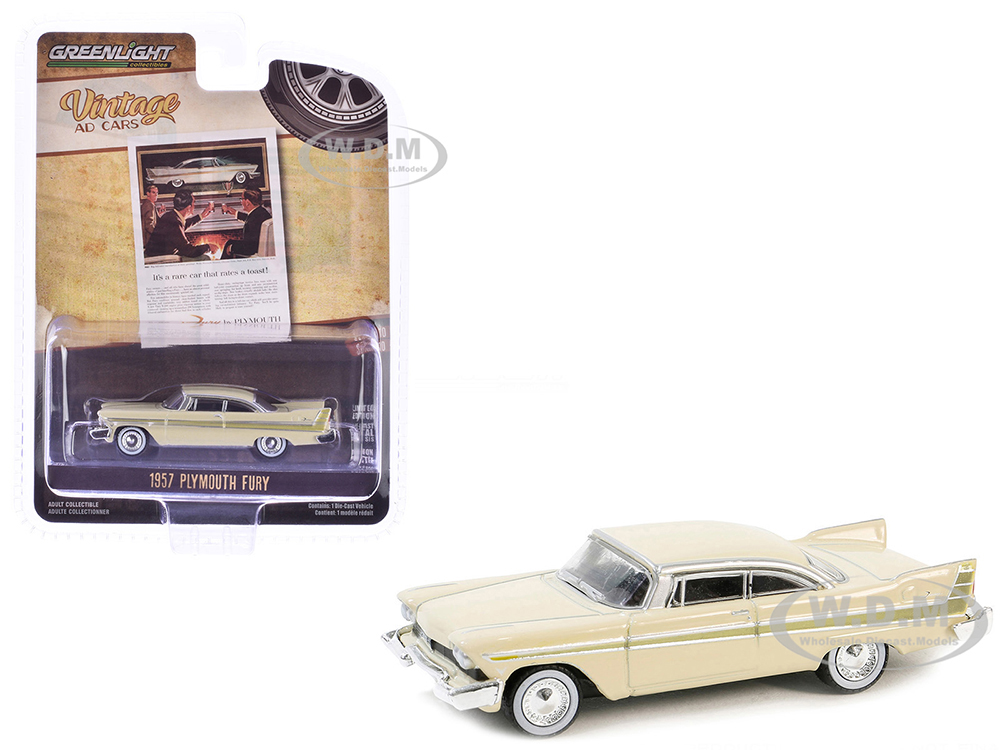 1957 Plymouth Fury Beige with Gold Metallic Stripes Vintage Ad Cars Series 10 1/64 Diecast Model Car by Greenlight