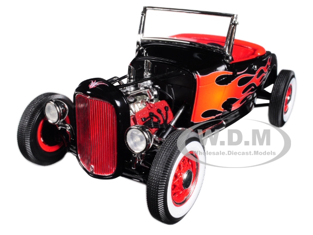 1932 Ford Hot Rod Black With Flames Limited Edition To 650 Pieces Worldwide 1/18 Diecast Model Car By Acme