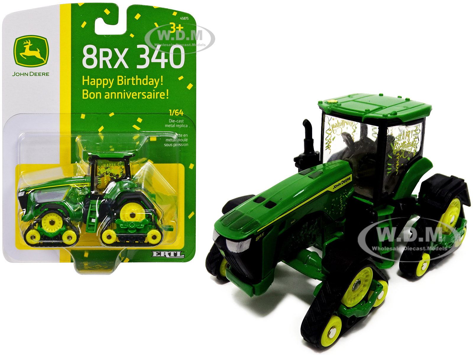 John Deere 8RX 340 Track Tractor Green Happy Birthday! Edition 1/64 Diecast Model by ERTL TOMY