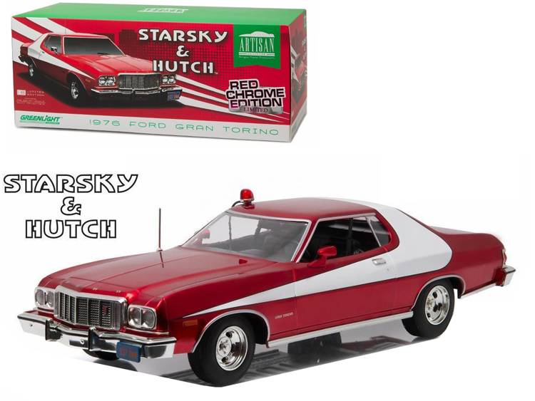 1976 Ford Gran Torino Starsky and Hutch Red Chrome Edition (TV Series 1975-79) 1/18 Diecast Model Car by Greenlight