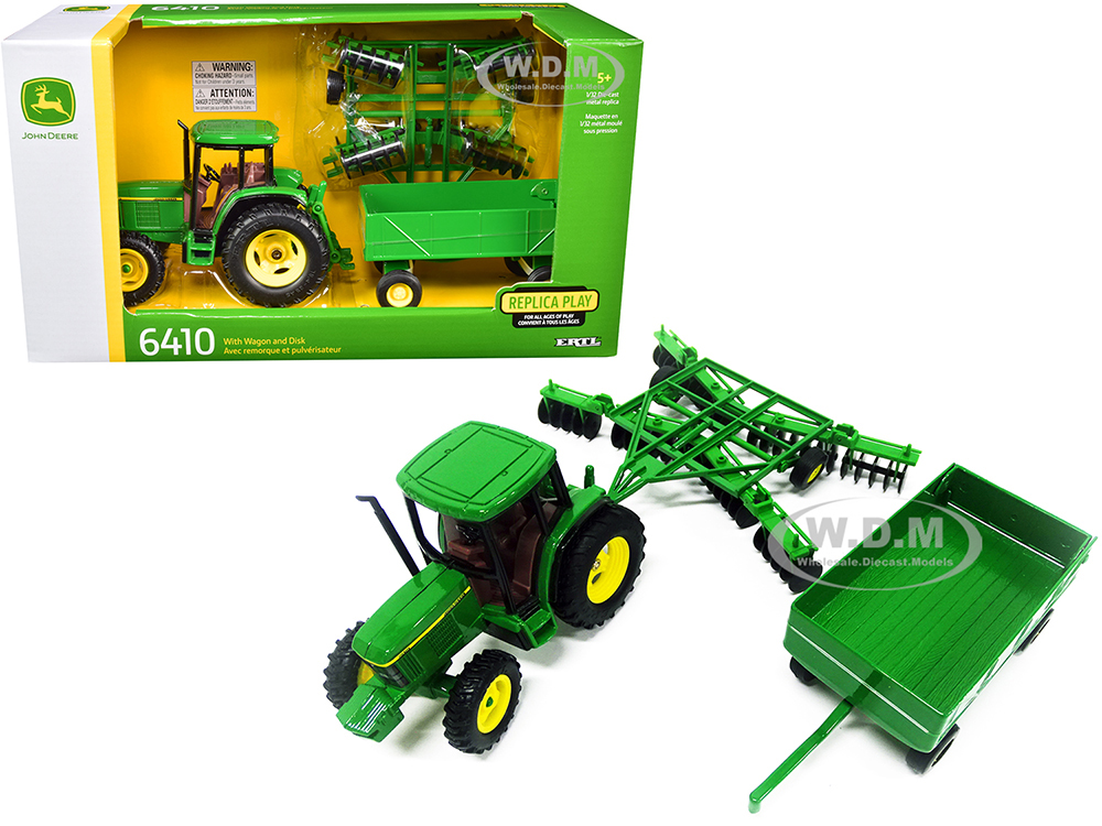John Deere 6410 Tractor with Barge Wagon and Disc Harrow with Folding Wings 1/32 Diecast Models by ERTL TOMY