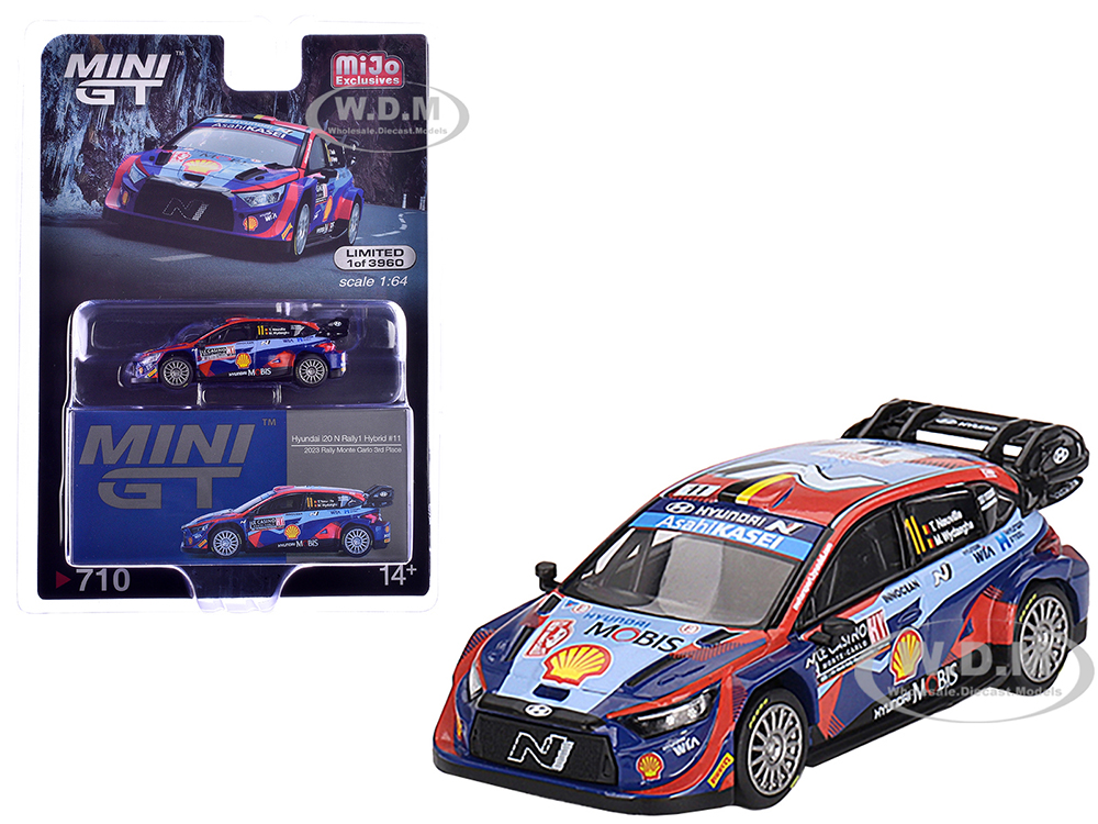 Hyundai i20 N Rally1 Hybrid #11 Thierry Neuville - Martijn Wydaeghe Hyundai Shell Mobis WRT 3rd Place Monte Carlo Rally (2023) Limited Edition to 3960 pieces Worldwide 1/64 Diecast Model Car by Mini GT