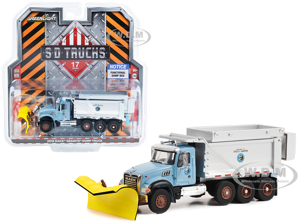 2019 Mack Granite Dump Truck with Snow Plow and Salt Spreader Light Blue "Chicago Department of Streets &amp; Sanitation" "S.D. Trucks" Series 17 1/6