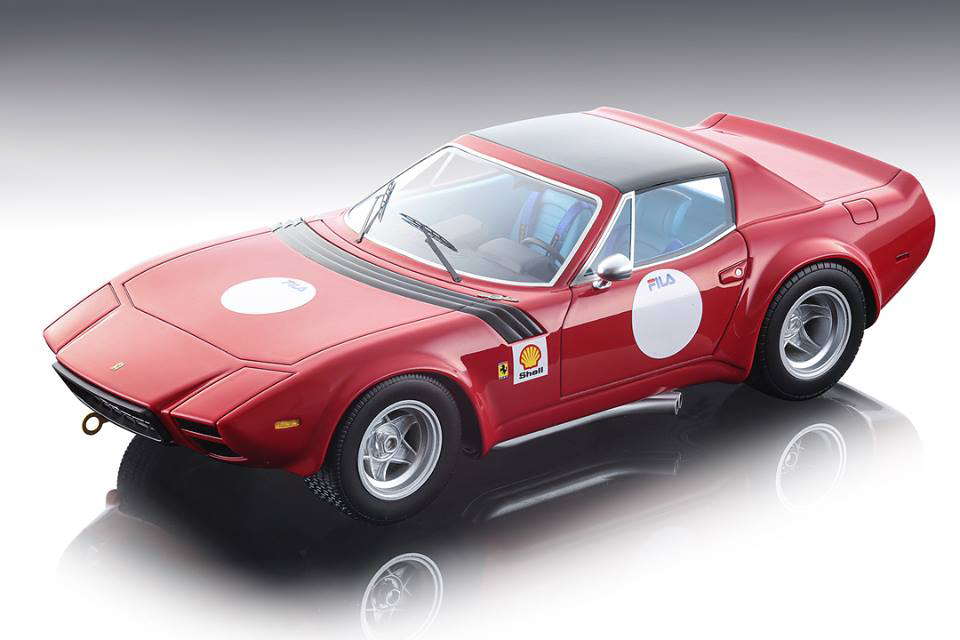 Ferrari 365 GTB/4 Michelotti Shell Press Version Red with Black Roof 1975 Team NART Mythos Series Limited Edition to 150 pieces Worldwide 1/18 Model Car by Tecnomodel