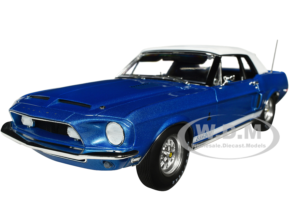 1968 Shelby GT500 Convertible Acapulco Blue Metallic with White Stripes Limited Edition to 1842 pieces Worldwide 1/18 Diecast Model Car by ACME