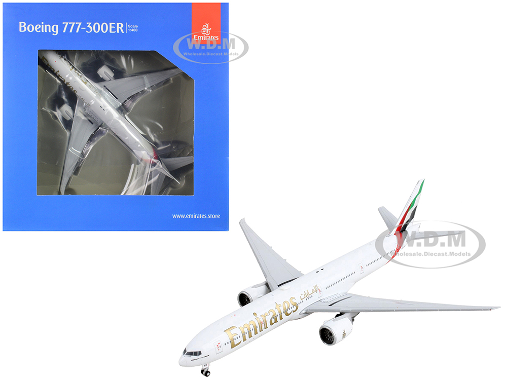 Boeing 777-300ER Commercial Aircraft "Emirates Airlines" White with Tail Stripes 1/400 Diecast Model Airplane by GeminiJets