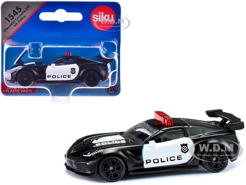 Chevrolet Corvette ZR1 Police Car Black and White Diecast Model Car by Siku