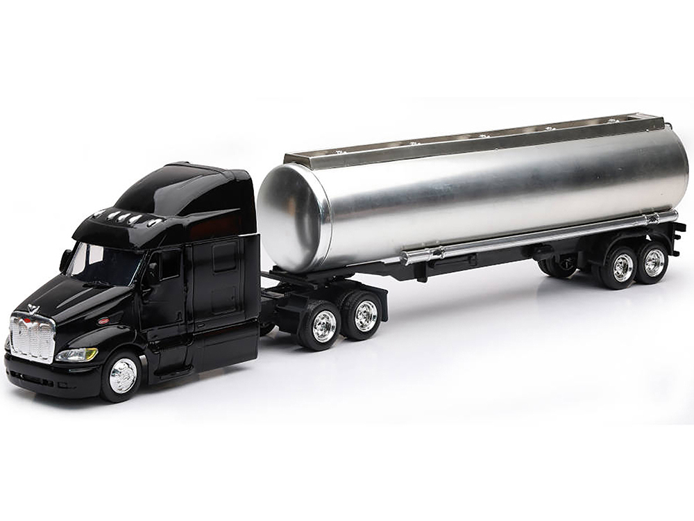 Peterbilt 387 Truck Black with Tanker Trailer Silver "Long Haul Truckers" Series 1/43 Diecast Model by New Ray