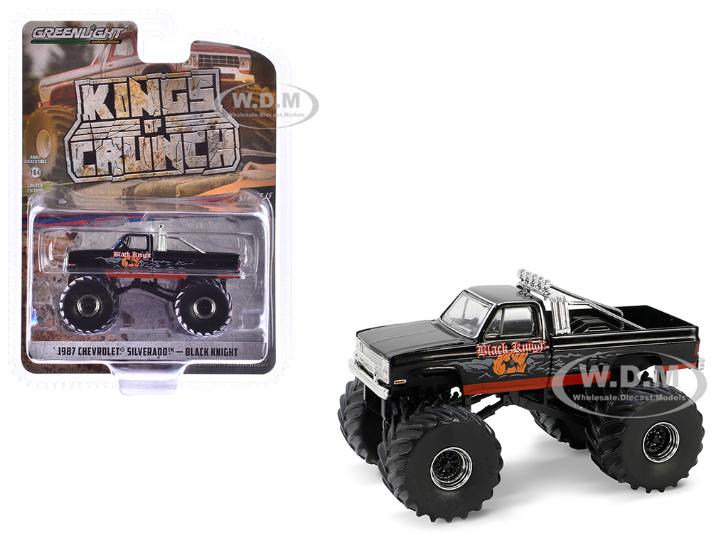 1987 Chevrolet Silverado Monster Truck Black Black Knight Kings of Crunch Series 15 1/64 Diecast Model Car by Greenlight