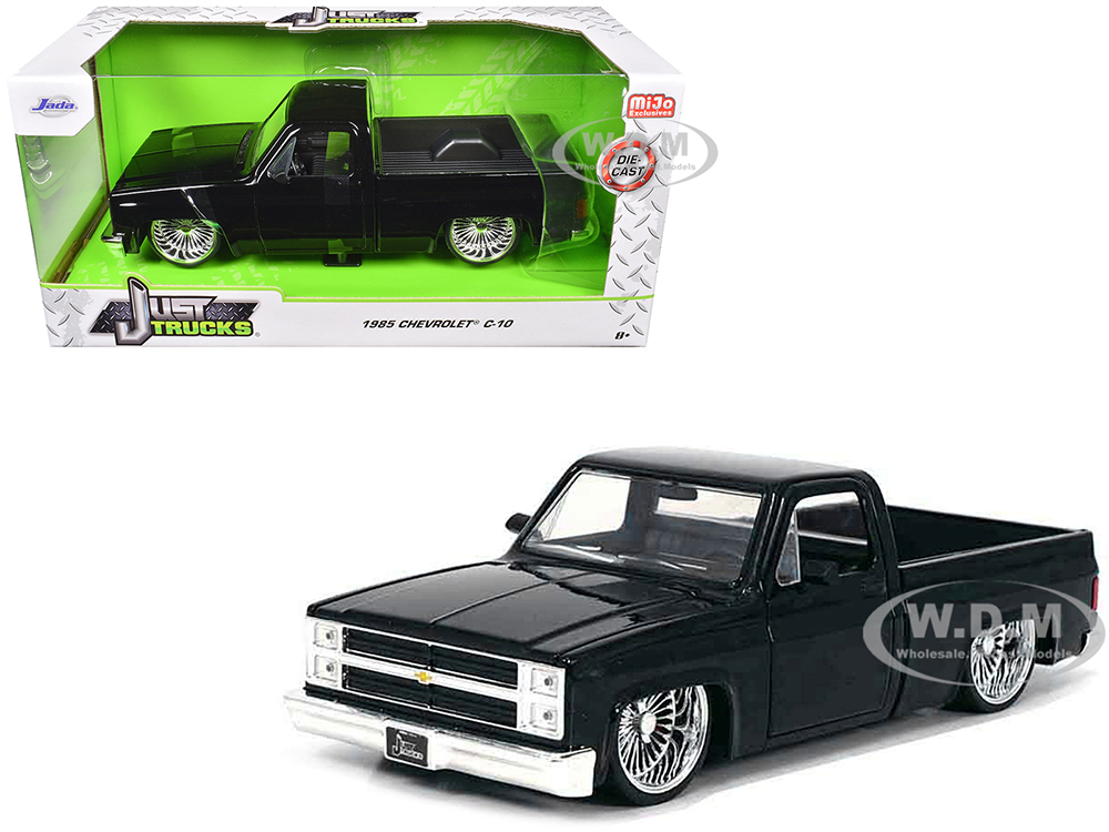 1985 Chevrolet C-10 Pickup Truck Black with Wire Wheels Just Trucks Series 1/24 Diecast Model Car by Jada