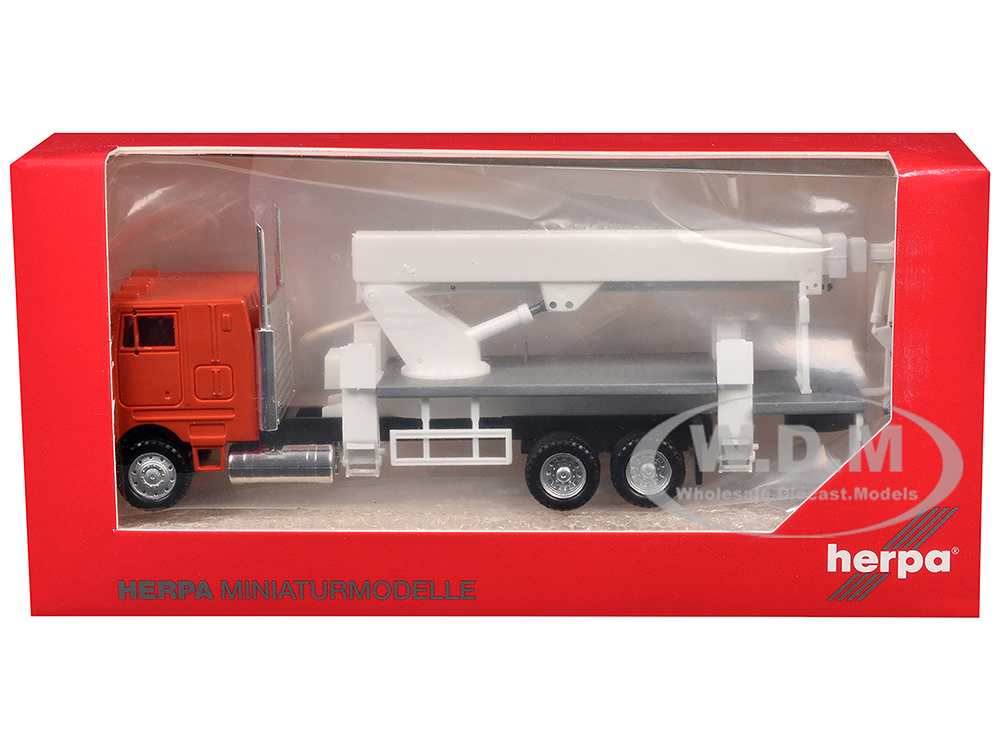 Peterbilt COE Boom Lift Picker Truck Orange 1/87 (HO) Plastic Model Car by Promotex