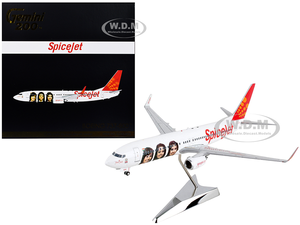 Boeing 737-800 Commercial Aircraft "SpiceJet" White with Red Tail "Gemini 200" Series 1/200 Diecast Model Airplane by GeminiJets