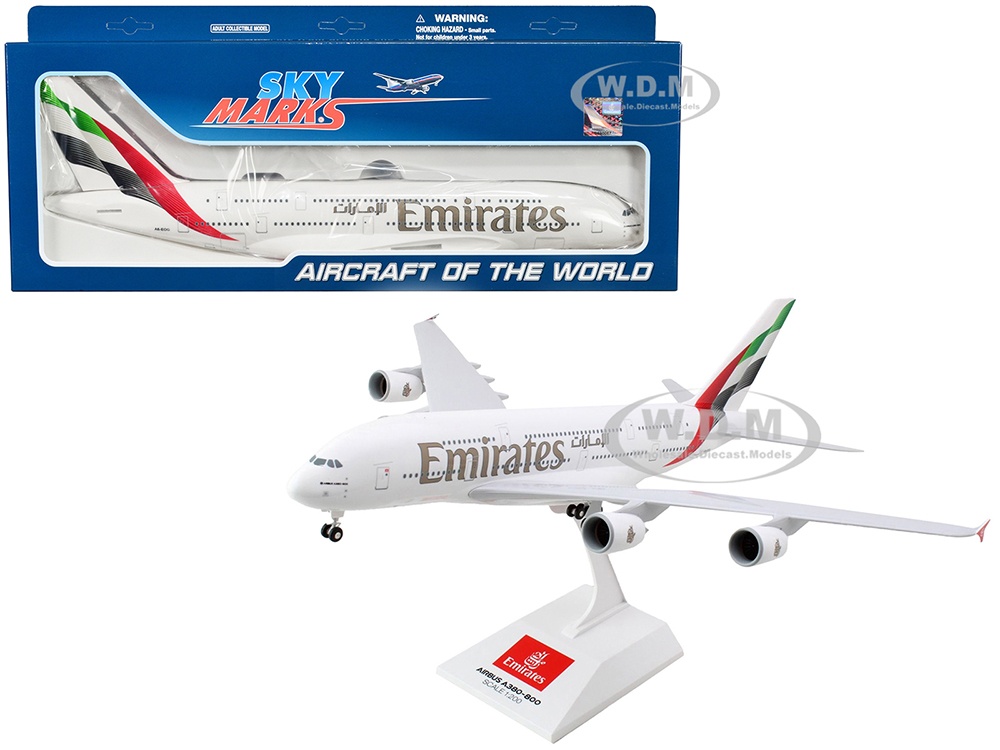 Airbus A380-800 Commercial Aircraft with Landing Gear Emirates Airlines (A6-EOG) White with Tail Graphics (Snap-Fit) 1/200 Plastic Model by Skymarks