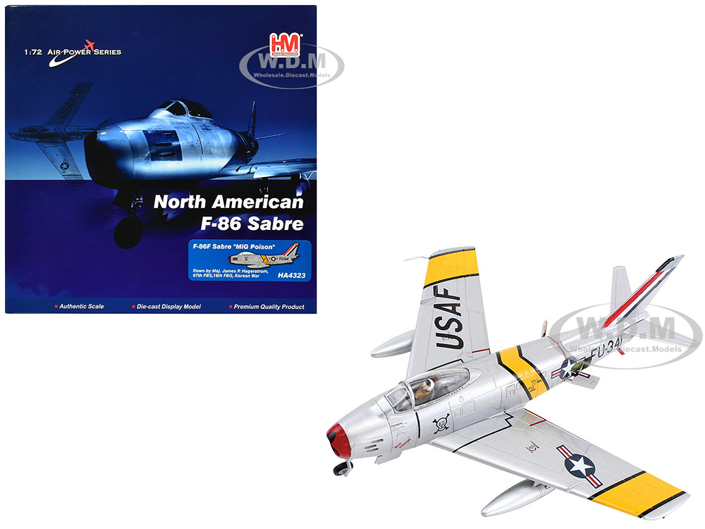 North American F-86F Sabre Fighter Aircraft MIG Poison Maj. James P. Hagerstrom 67th FBS 18th FBG Korean War United States Air Force Air Power Series 1/72 Diecast Model by Hobby Master